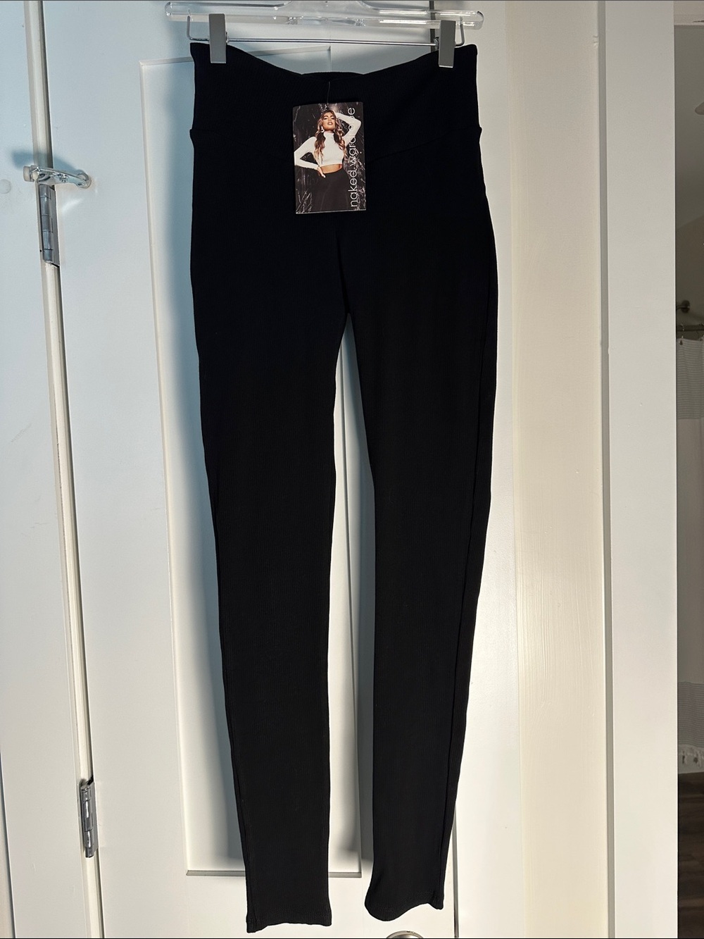 NAKED WARDROBE Ribbed Leggings Black SIZE MEDIUM NEW WITH TAGS
